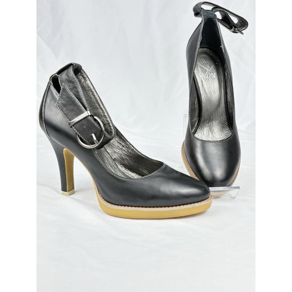 Welfare Black Leather Heels Pumps Ankle Strap Buckle Women’s Size EU 36 / US 5.5 - Picture 9 of 16